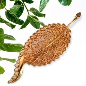 Vintage Signed MAMSELLE Floral Filigree Leaf Brooch